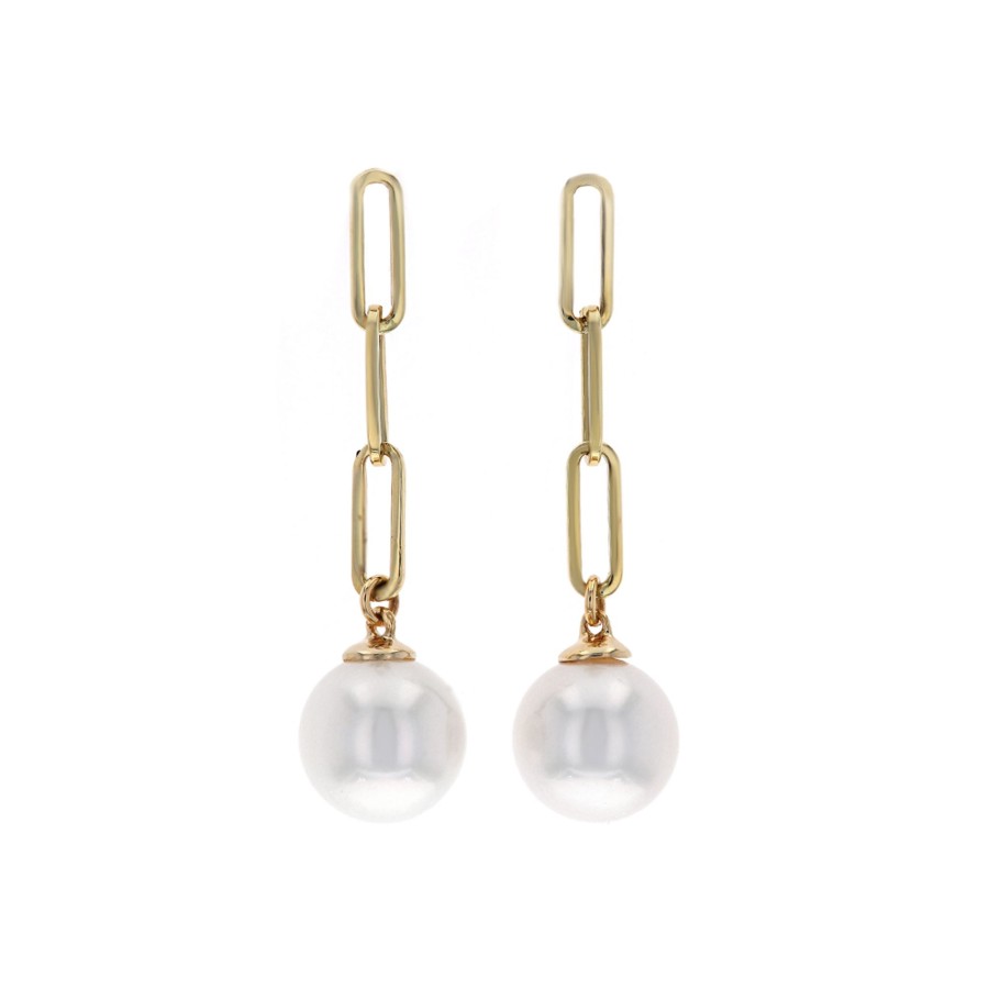 Jewelry Josephs Jewelers Home | 14K Yellow Gold Paperclip Pearl Dangle Earrings White