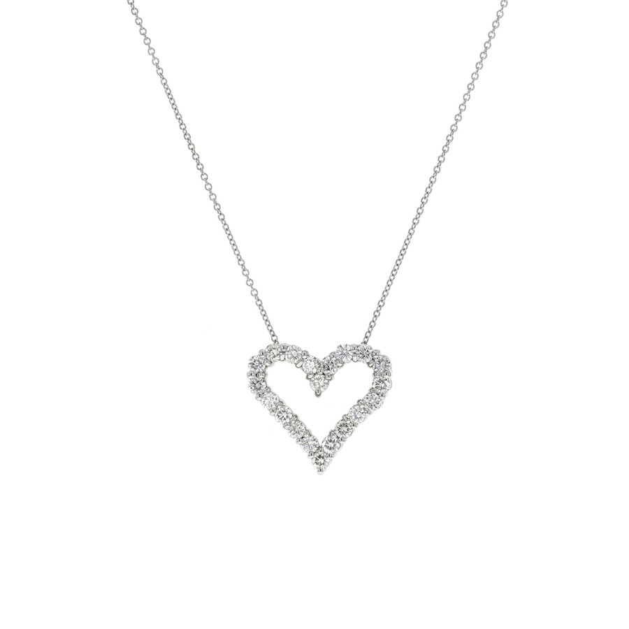 Jewelry Josephs Jewelers Home | 14K Gold Open Heart Diamond Pendant With Chain White