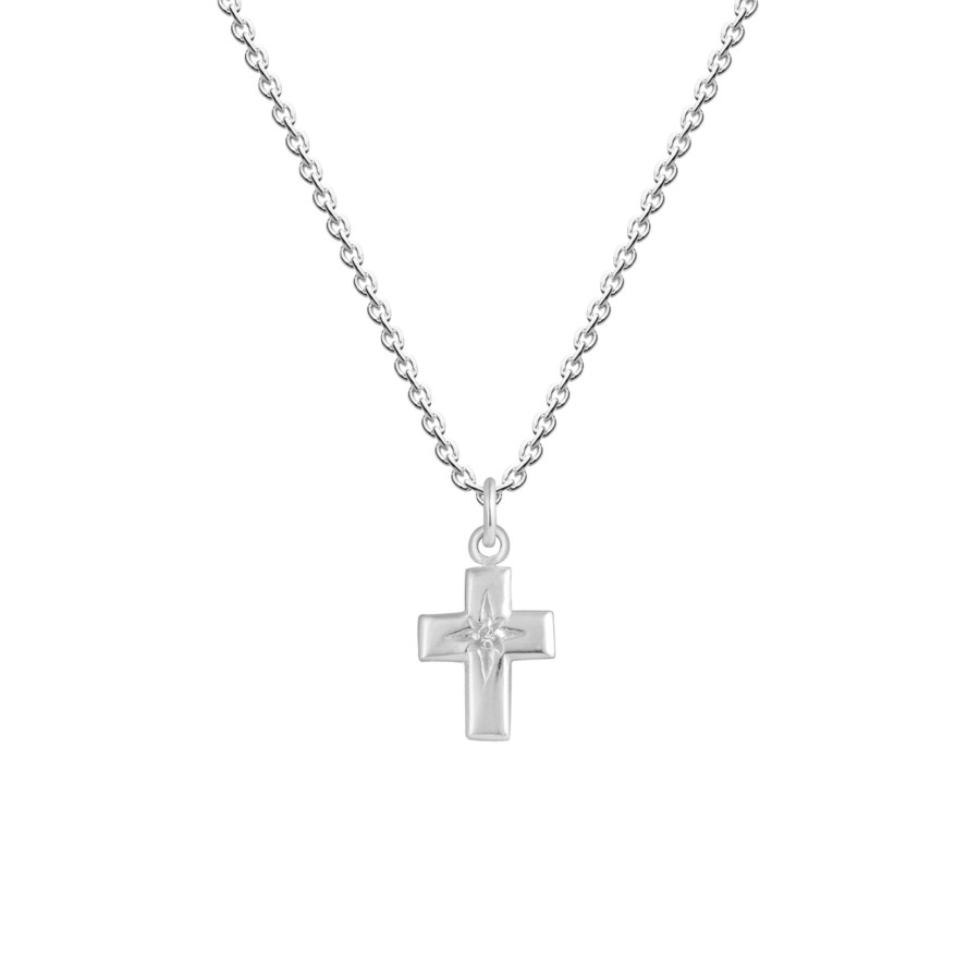 Jewelry Josephs Jewelers Home | Sterling Silver Dew Cubic Zirconia Cross Pendant With Chain - Josephs Jewelers White