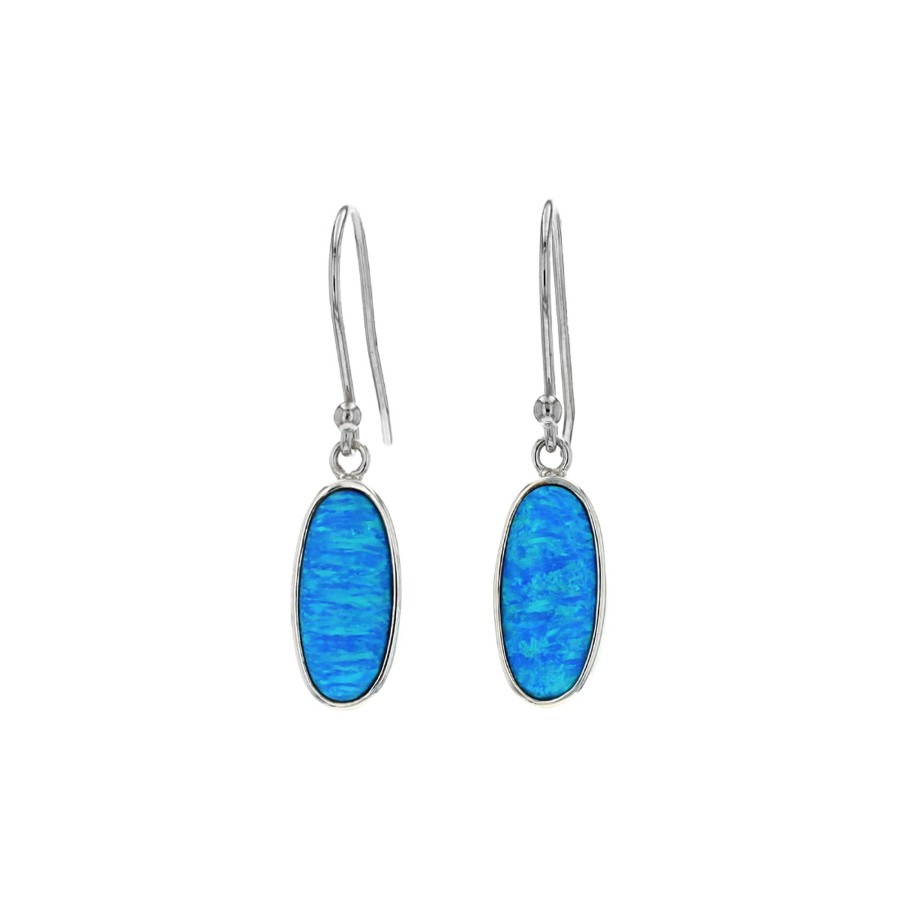 Jewelry Josephs Jewelers Home | Sterling Silver Oval Created Opal Dangle Earrings - Josephs Jewelers Blue