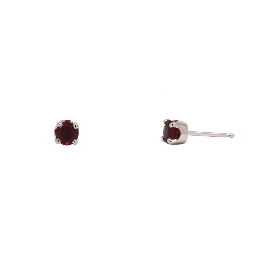 Jewelry Josephs Jewelers Home | 14K White Gold Round Ruby Stud Earrings Red